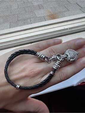 Judith Ripka Sterling silver cz heart charm braided cord bracelet